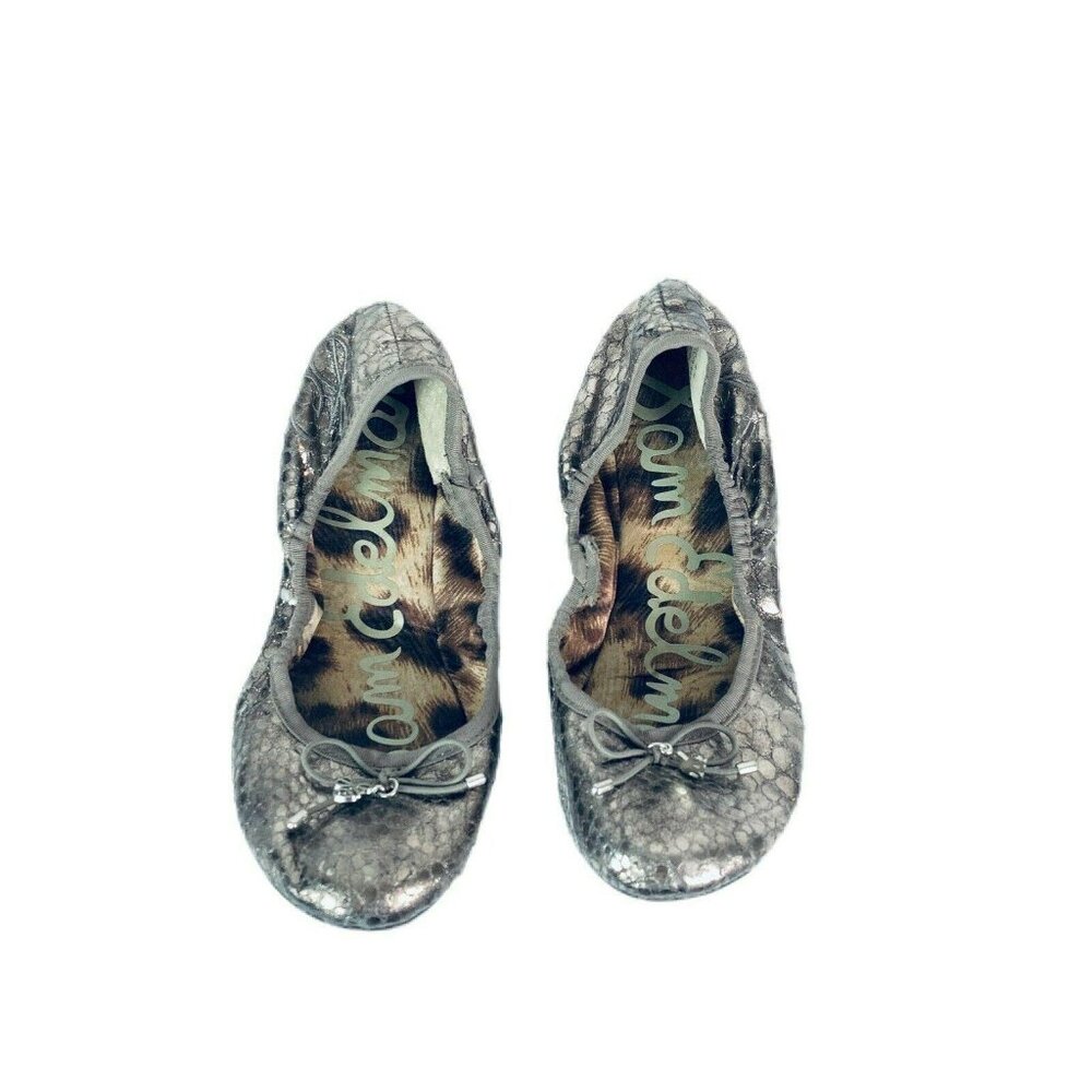 🟣🟣🟣 SAM EDLEMAN Metallic Gold Snake Print Ballet Slip On Flats Girl's Size 4M